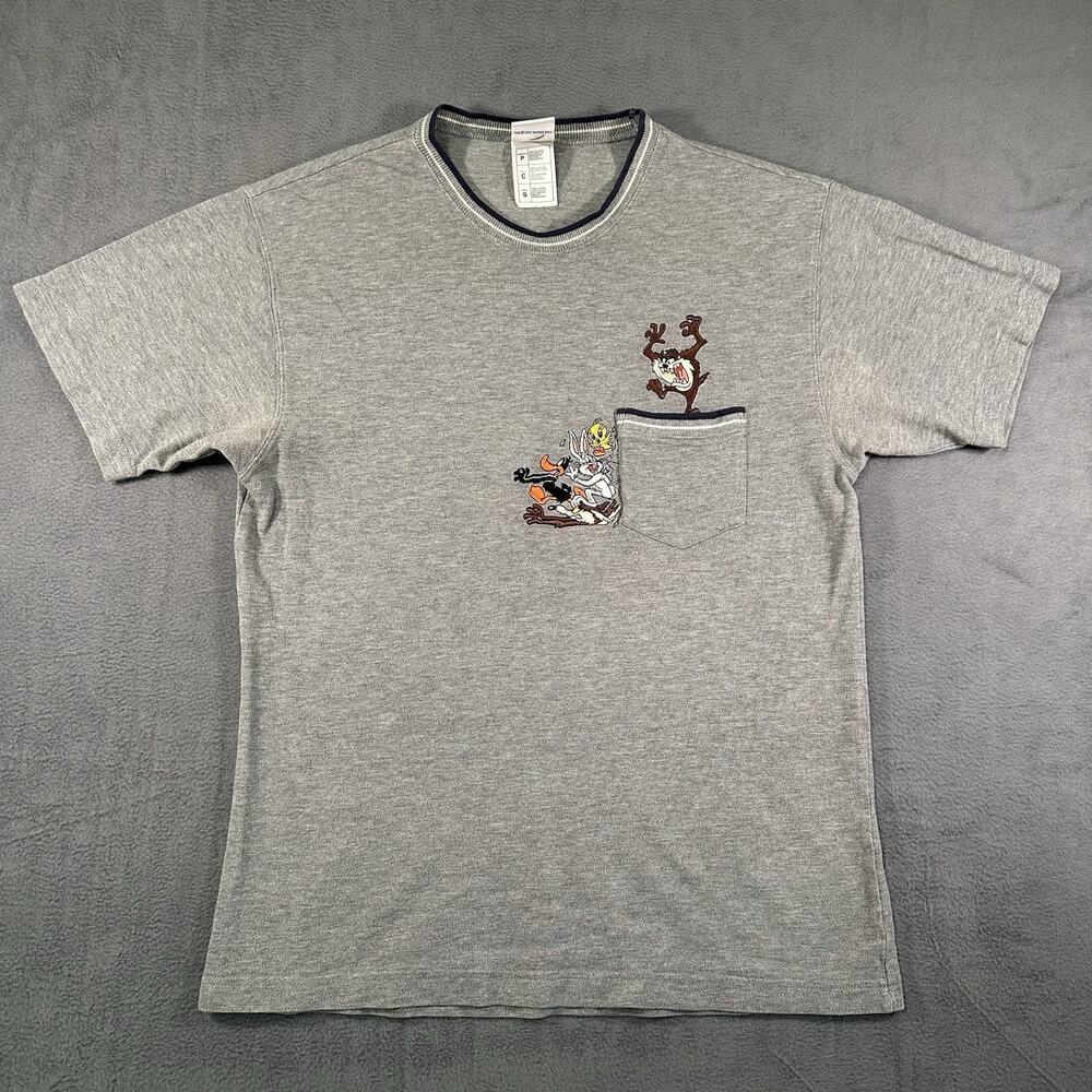Vintage Y2K Warner Bros Bugs Bunny Taz Baseball Embroidered Pocket Shirt Small